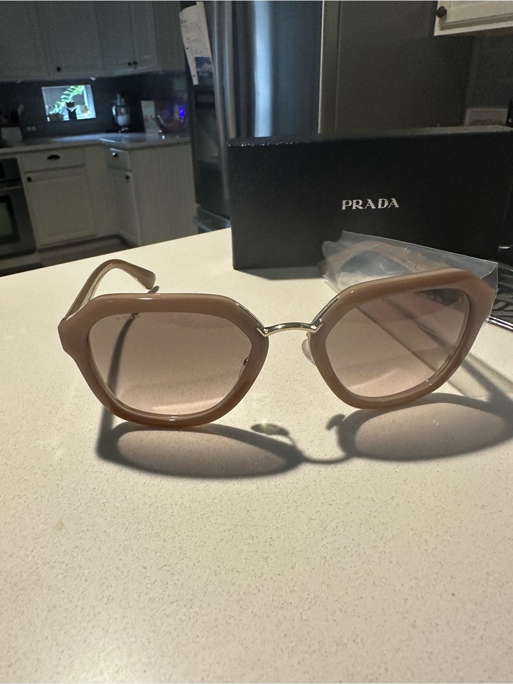 Prada Women's Nude Beige Geometric Sunglasses